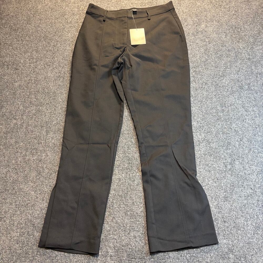 Boston Proper Women Black Straight Leg Dress Pants Slit Hem Trousers Size 8 New
